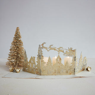 Metal Folding Mantle Scene with Santa, Sleigh & Village