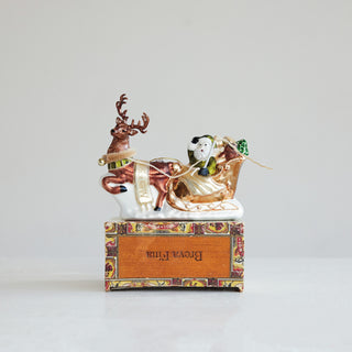 Hand-Painted Glass Santa's Sleigh & Reindeer Ornament with Glitter