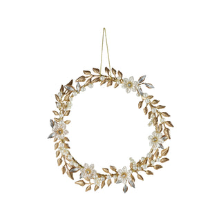Wreath Ornament with Faux Pearls, Leaves & Flowers