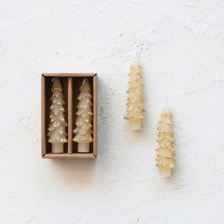 Mini Tree Shaped Taper Candles w/ Gold Tips