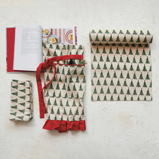 Stonewashed Cotton Printed Napkins w/ Christmas Tree Pattern