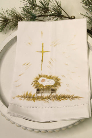 Hand-painted Tea Towel - Manger