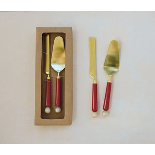 Stainless Steel Cake Servers with Marbled Resin Handles