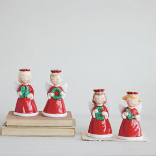 Ceramic Vintage Reproduction Angels with Letter Shaped Wreaths "Noel"