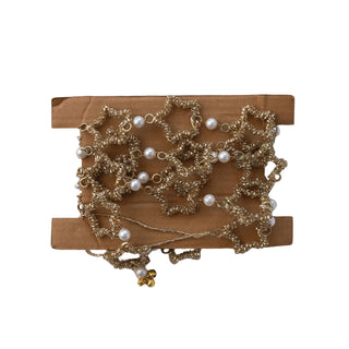 Metal & Glass Beaded Star Garland with Faux Pearls, Gold Finish