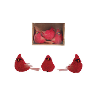 Faux Fur & Fabric Cardinal Clip-on Ornaments