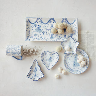 White & Blue Stoneware Tray with Ballerinas & Nutcracker