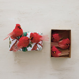 Faux Fur & Fabric Cardinal Clip-on Ornaments