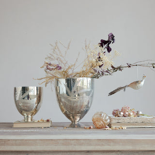 Etched Mercury Glass Footed Vase