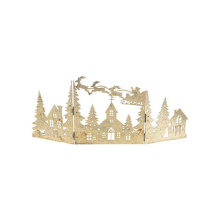 Metal Folding Mantle Scene with Santa, Sleigh & Village