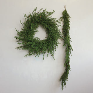 Faux Cedar Garland with Natural Pinecones