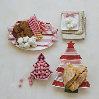 Hand-Painted Stoneware Striped Tree Shaped Platter