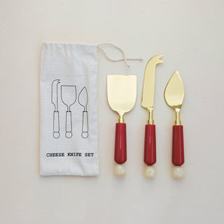 Stainless Steel Cheese Knives with Marbled Resin Handles