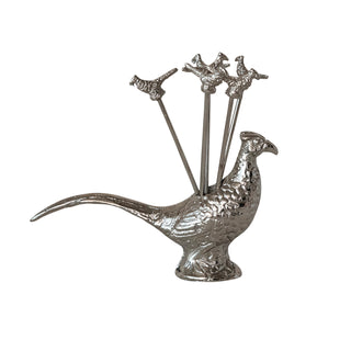 Pheasant Shaped Holder with (6) Stainless Steel Appetizer Picks