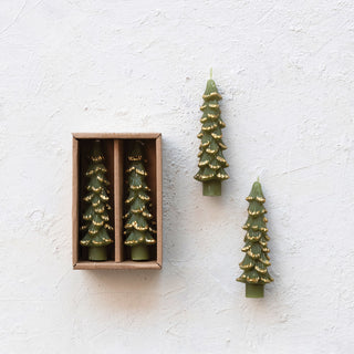 Mini Tree Shaped Taper Candles w/ Gold Tips