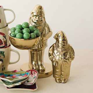 Cast Aluminum Santa Holding Bowl, Gold Finish