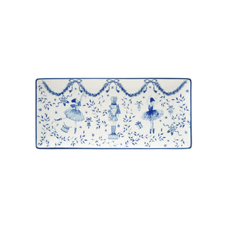 White & Blue Stoneware Tray with Ballerinas & Nutcracker