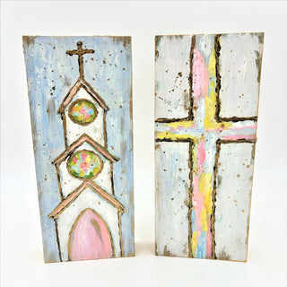 Cross and Church Hand Painted Blocks