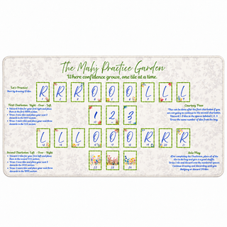 The Mahj Practice Garden solo practice Mahjong mat with floral design and Charleston practice spaces