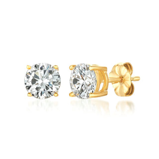 Solitaire Brilliant Stud Earrings Finished in 18kt Yellow Gold - 2.0 Cttw