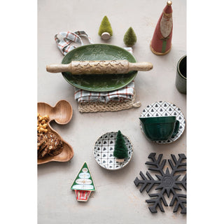 Stoneware Plate and Dish with Tree Pattern