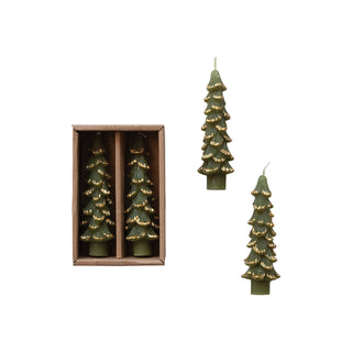 Mini Tree Shaped Taper Candles w/ Gold Tips