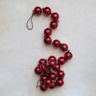 Recycled Glass Ball Ornament Garland - Red