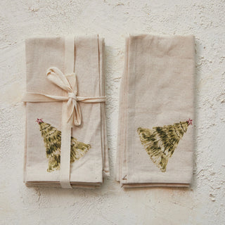 Napkin Set with Christmas Trees