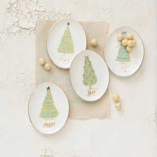 Oval Stoneware Christmas Tree Dish