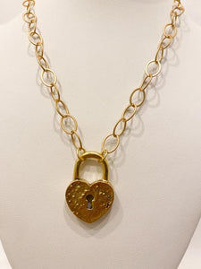 Heart Lock  Oval Link Necklace