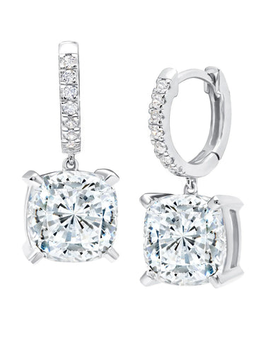 Bliss Cushion Cut Drop Earrings Finished in Pure Platinum