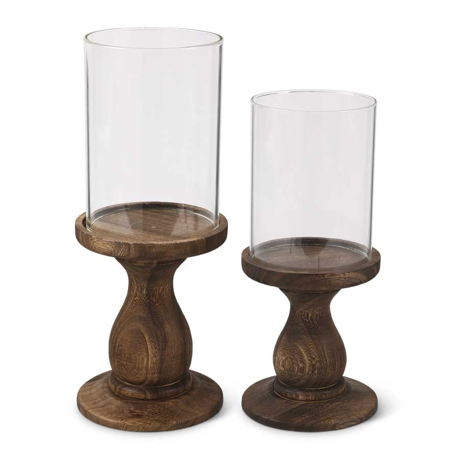 Wood Candleholders with Glass Cylinders