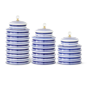 Blue & White Ribbed Canister