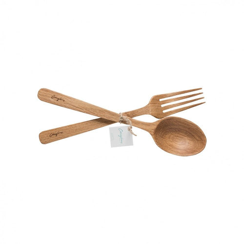 Oak Wood Spoon and Fork Set