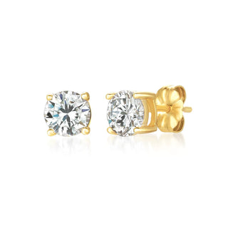 Solitaire Brilliant Stud Earrings Finished in 18kt Yellow Gold - 1.5 Cttw