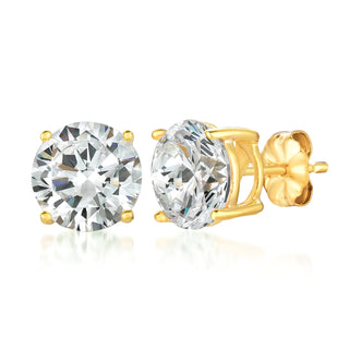 Solitaire Brilliant Stud Earrings Finished in 18kt Yellow Gold - 6.0 Cttw