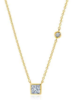 Square Ray CZ Necklace Finished in 18kt Yellow Gold