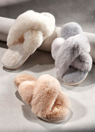 Luxe Fur Criss Cross Slippers