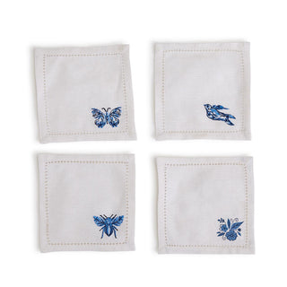 Blue & White Embroidered Cocktail Napkins