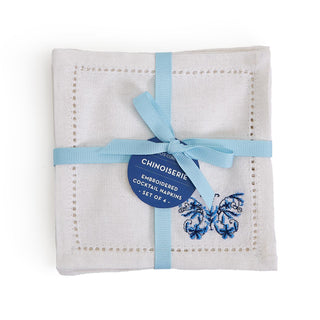 Blue & White Embroidered Cocktail Napkins