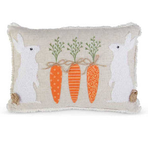 Linen Easter pillow w rabbits and carrots