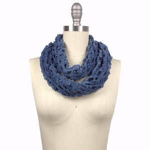 Blue Chenille Knit Infinity Scarf