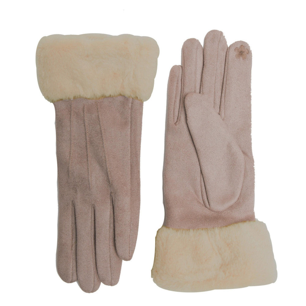 Beige Fur Touch Screen Gloves