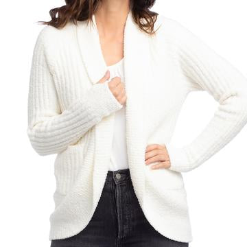 Solid Rib Marshmallow Cocoon Cardigan with Thumbholes