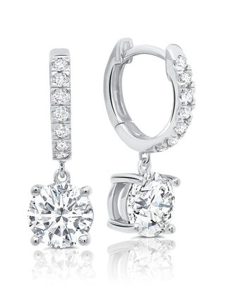 Round Cut Huggie Hoop Earrings Drop Earrings Finished in Pure Platinum