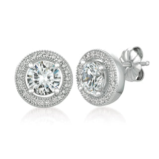 Brilliant Cut Stud Earrings Halo Earrings Finished in Pure Platinum