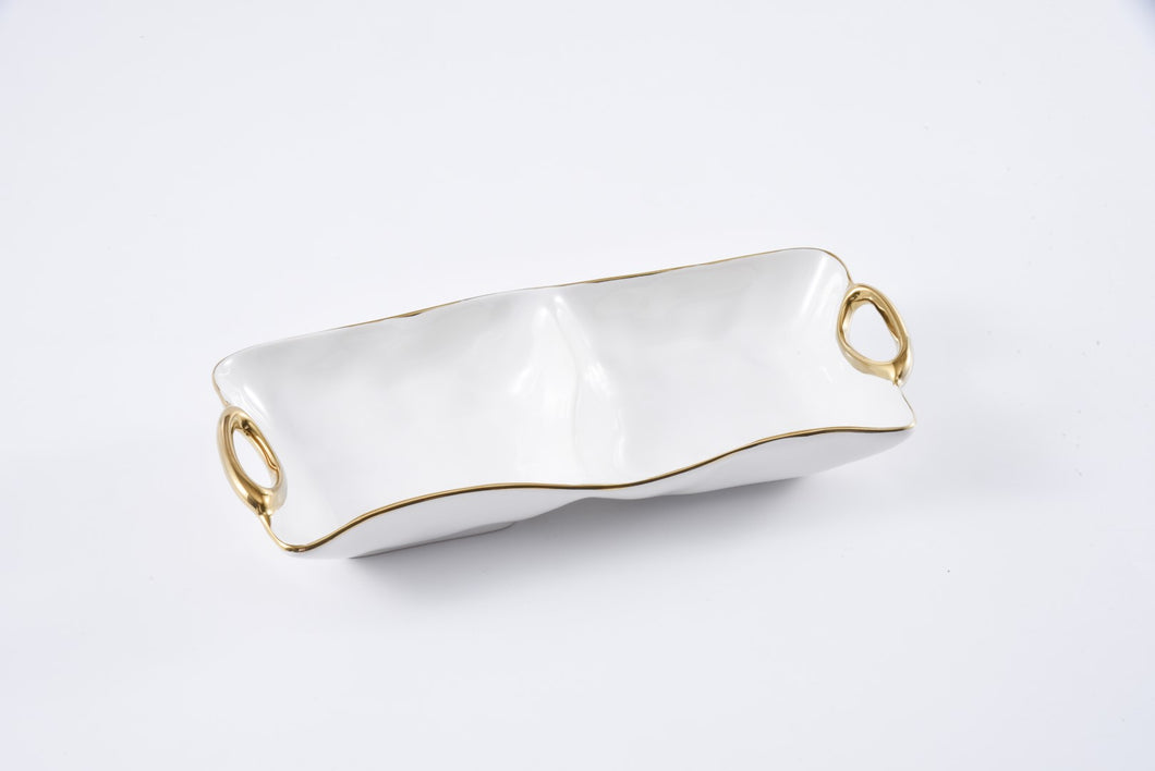 Golden Handle  Two Section Bowl Server
