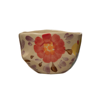 Hand-Painted Stoneware Serving Bowl w/ florals