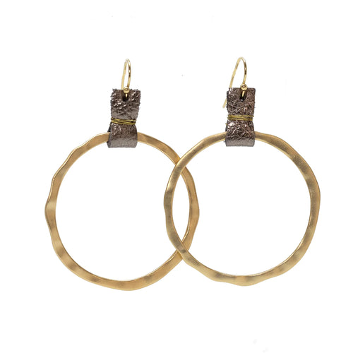 Pewter and Leather Hoop Earring