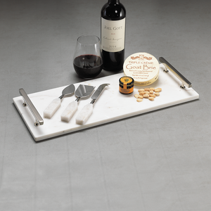 Rectangular Marble Tray with Nickel Handles